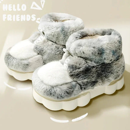 Plush Slippers Cotton Warm Shoes Plush Lining Indoor Couple Slides Platform High Top Home Slippers - Lusy Store LLC