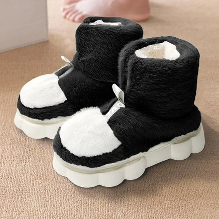 Plush Slippers Cotton Warm Shoes Plush Lining Indoor Couple Slides Platform High Top Home Slippers - Lusy Store LLC