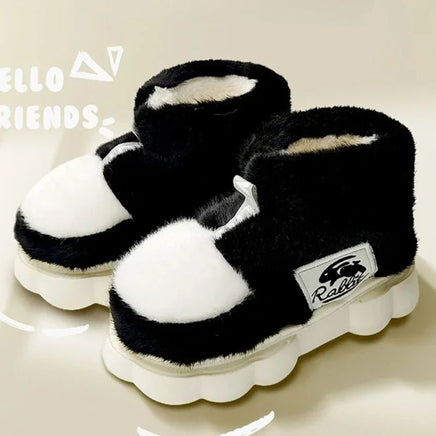 Plush Slippers Cotton Warm Shoes Plush Lining Indoor Couple Slides Platform High Top Home Slippers - Lusy Store LLC