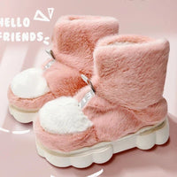 Plush Slippers Cotton Warm Shoes Plush Lining Indoor Couple Slides Platform High Top Home Slippers - Lusy Store LLC