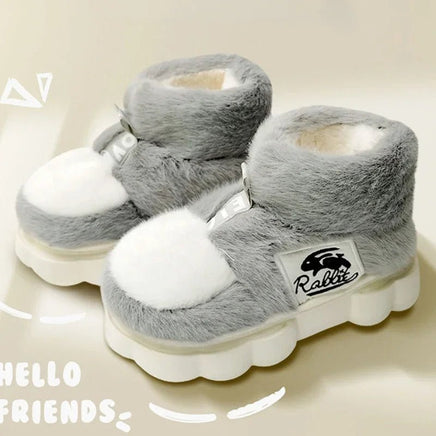 Plush Slippers Cotton Warm Shoes Plush Lining Indoor Couple Slides Platform High Top Home Slippers - Lusy Store LLC