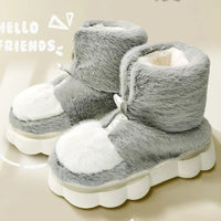 Plush Slippers Cotton Warm Shoes Plush Lining Indoor Couple Slides Platform High Top Home Slippers - Lusy Store LLC