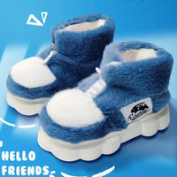 Plush Slippers Cotton Warm Shoes Plush Lining Indoor Couple Slides Platform High Top Home Slippers - Lusy Store LLC