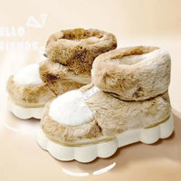 Plush Slippers Cotton Warm Shoes Plush Lining Indoor Couple Slides Platform High Top Home Slippers - Lusy Store LLC