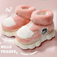 Plush Slippers Cotton Warm Shoes Plush Lining Indoor Couple Slides Platform High Top Home Slippers - Lusy Store LLC