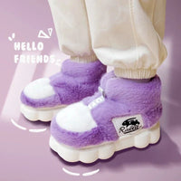 Plush Slippers Cotton Warm Shoes Plush Lining Indoor Couple Slides Platform High Top Home Slippers - Lusy Store LLC