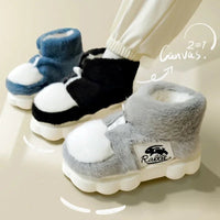 Plush Slippers Cotton Warm Shoes Plush Lining Indoor Couple Slides Platform High Top Home Slippers - Lusy Store LLC