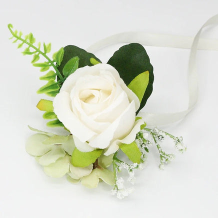 Prom Bouquet Bride Bridesmaid Silk Ribbon Artificial Roses - Lusy Store LLC