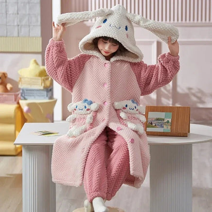 Kawaii Kuromi Sanrios Cute and Sweet Cartoon Soft Flannel Pajamas
