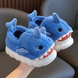 Shark Slippers Heel Wrap Cotton Childrens Cute Cartoon Non-slip Soft Sole Kids Boys Girls Plush Home Shoes - Lusy Store LLC