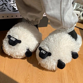 Sheep Slippers Creative and Cute Cartoon Animal Cotton Shoes Indoor Fluffy Fur Slides Kawaii - Lusy Store LLC