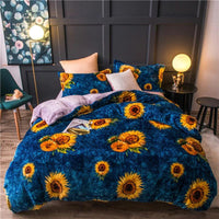 Sunflower Bedding Fleece Warm Duvet Cover Flat Sheet Cool Bed Room - Lusy Store