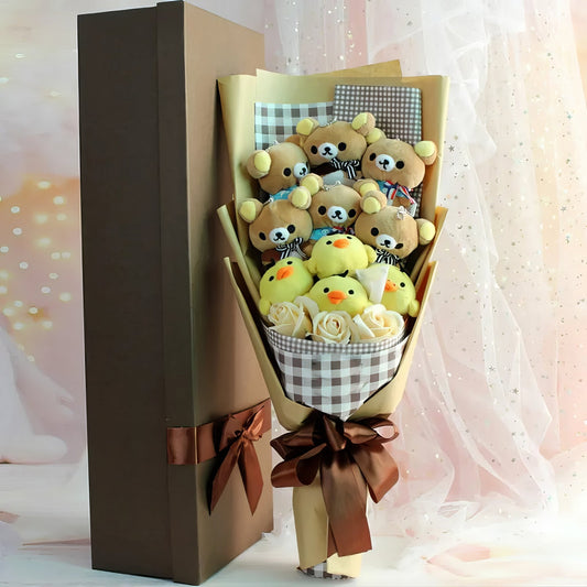 Teddy Bear Bouquet Flower Graduation Birthday Valentines Day Gift - Lusy Store LLC